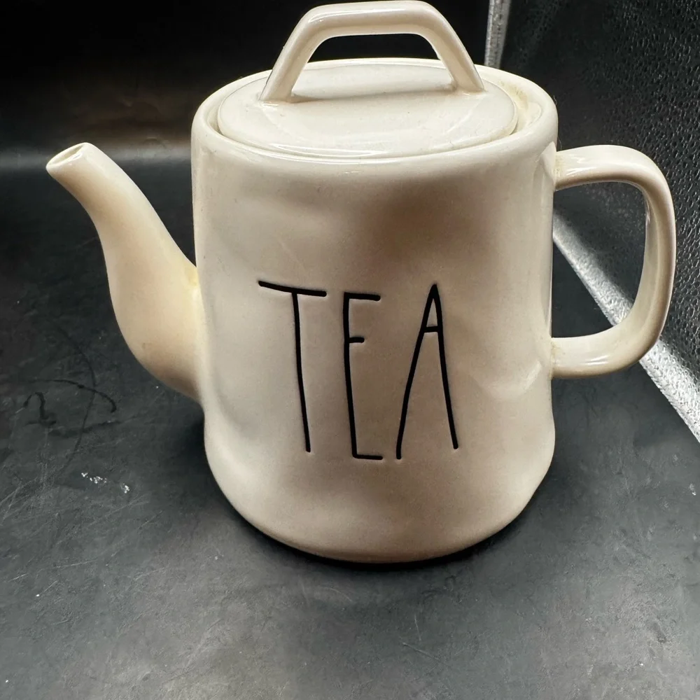 Rae Dunn “ Tea ” Tea Pot Glossy White Ceramic Minimalistic Artisan Collection
